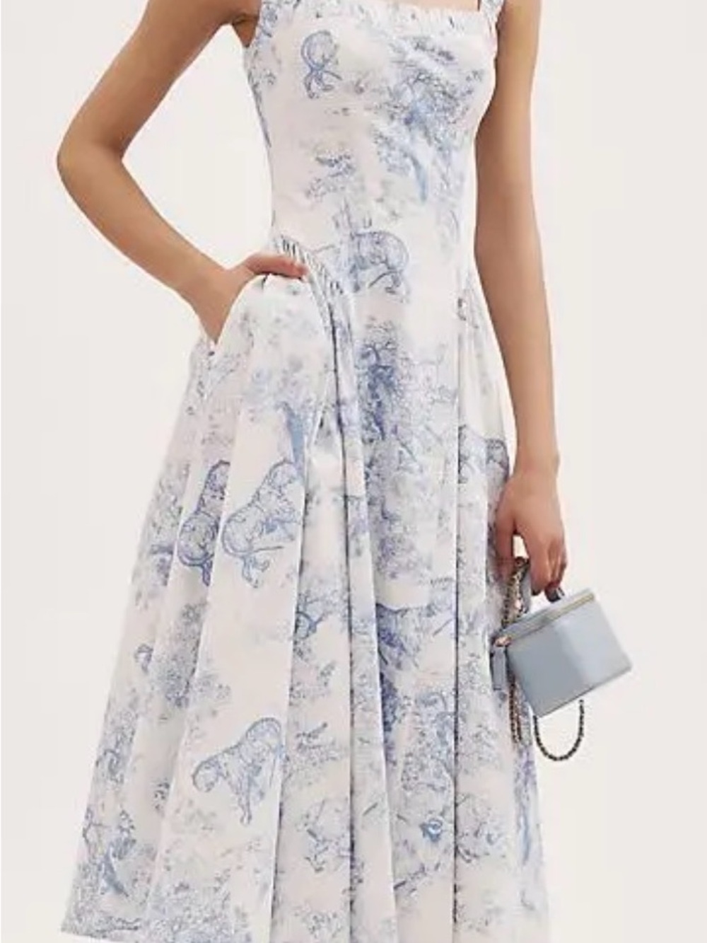 Mare mare chinoiserie fit and flare blue & White Toile Midi Dress size M GUC